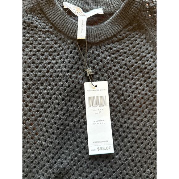 BCBG Womens Open Knit Cold Shoulder Long Sleeve Sweater Black Medium - Picture 3 of 6